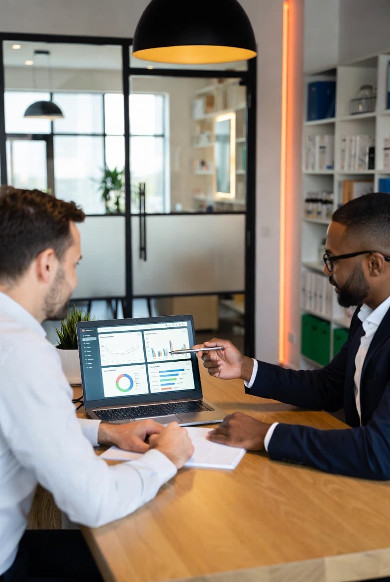 Consultor financeiro conversando com veterinário